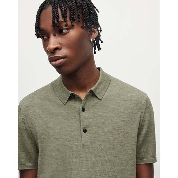 Allsaints Australia Mens Mode Merino Short Sleeve Polo Shirt Green AU97-501